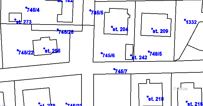 Parcela st. 745/6 v KÚ Raná u Hlinska, Katastrální mapa