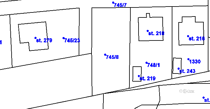 Parcela st. 745/8 v KÚ Raná u Hlinska, Katastrální mapa