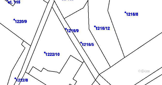 Parcela st. 1216/5 v KÚ Raná u Hlinska, Katastrální mapa