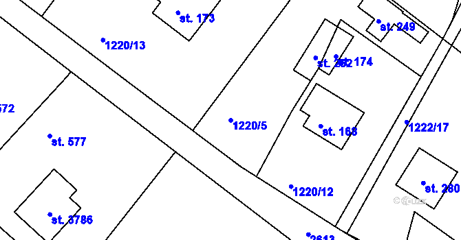 Parcela st. 1220/5 v KÚ Raná u Hlinska, Katastrální mapa
