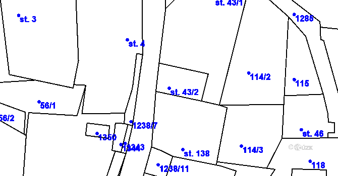 Parcela st. 43/2 v KÚ Raná u Hlinska, Katastrální mapa