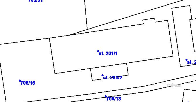 Parcela st. 201/1 v KÚ Raná u Hlinska, Katastrální mapa