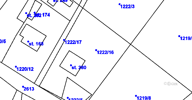 Parcela st. 1222/16 v KÚ Raná u Hlinska, Katastrální mapa