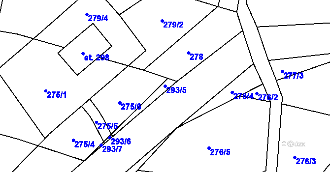 Parcela st. 293/5 v KÚ Raná u Hlinska, Katastrální mapa