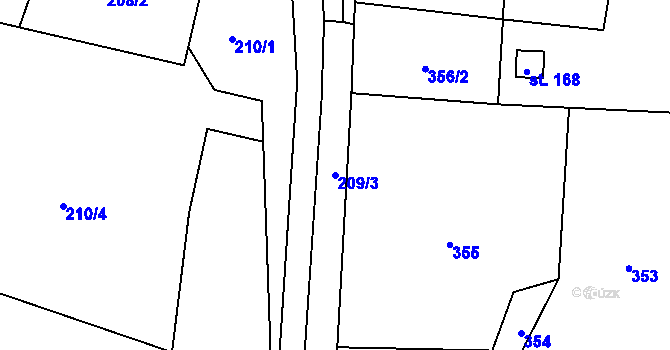 Parcela st. 209/3 v KÚ Raná u Hlinska, Katastrální mapa