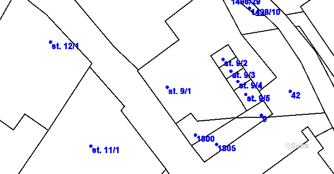 Parcela st. 9/1 v KÚ Rancířov, Katastrální mapa