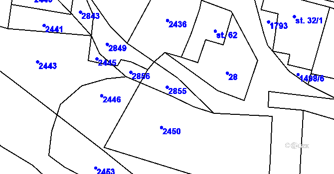 Parcela st. 2855 v KÚ Rancířov, Katastrální mapa