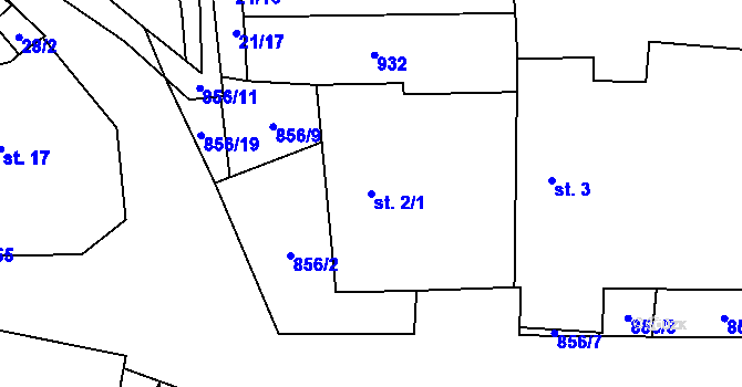 Parcela st. 2/1 v KÚ Rančířov, Katastrální mapa