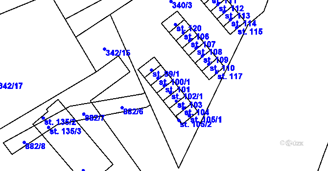 Parcela st. 101 v KÚ Rančířov, Katastrální mapa