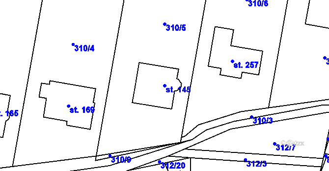 Parcela st. 145 v KÚ Rančířov, Katastrální mapa