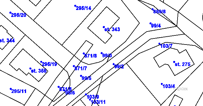 Parcela st. 99/3 v KÚ Rančířov, Katastrální mapa