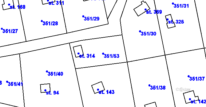 Parcela st. 351/53 v KÚ Rančířov, Katastrální mapa
