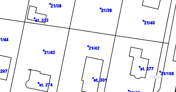 Parcela st. 21/42 v KÚ Rančířov, Katastrální mapa