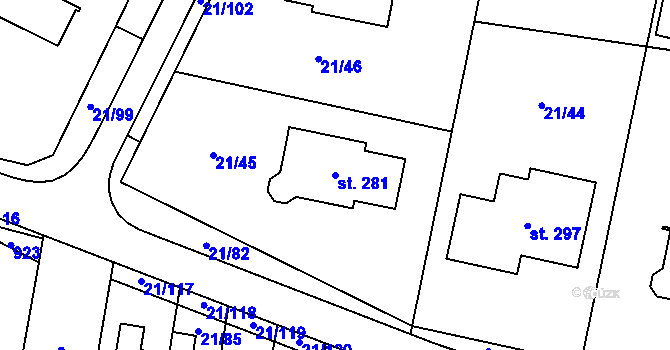 Parcela st. 281 v KÚ Rančířov, Katastrální mapa