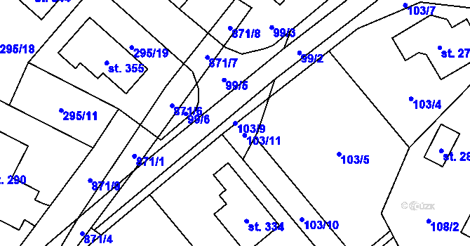 Parcela st. 103/9 v KÚ Rančířov, Katastrální mapa