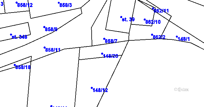 Parcela st. 148/20 v KÚ Rančířov, Katastrální mapa