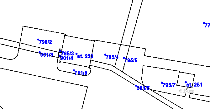 Parcela st. 795/4 v KÚ Rančířov, Katastrální mapa