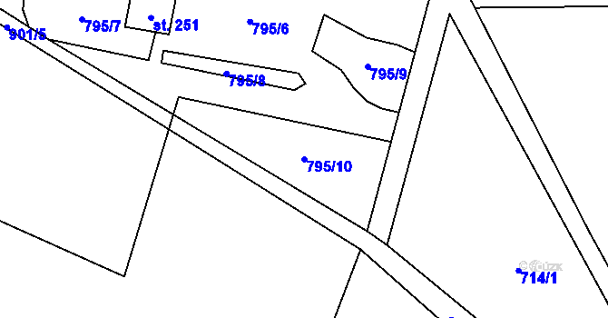 Parcela st. 795/10 v KÚ Rančířov, Katastrální mapa