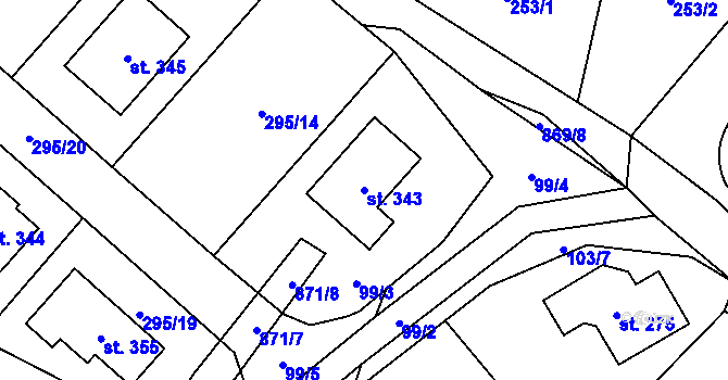 Parcela st. 343 v KÚ Rančířov, Katastrální mapa