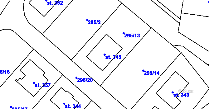 Parcela st. 345 v KÚ Rančířov, Katastrální mapa