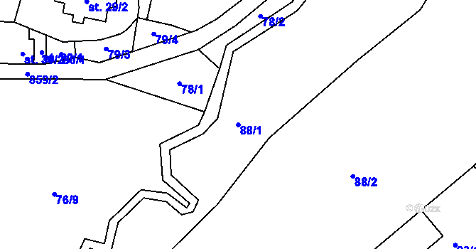 Parcela st. 88/1 v KÚ Rančířov, Katastrální mapa