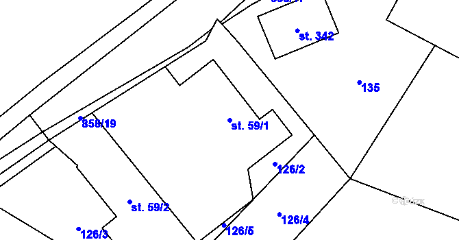 Parcela st. 59/1 v KÚ Rančířov, Katastrální mapa