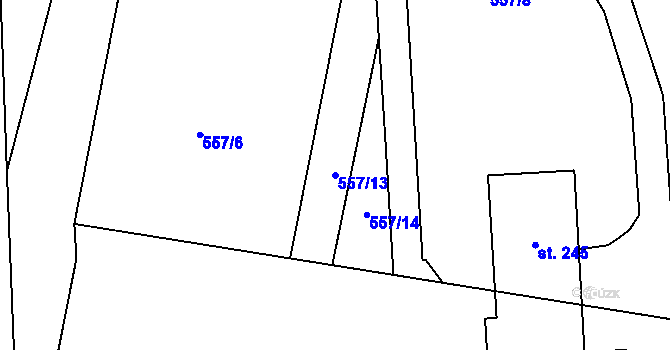 Parcela st. 557/13 v KÚ Rančířov, Katastrální mapa