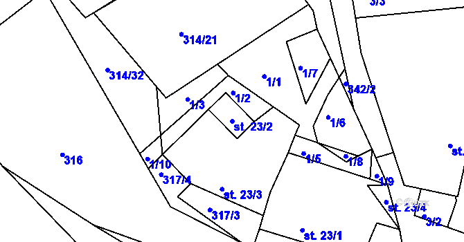 Parcela st. 23/2 v KÚ Rankov u Chotěboře, Katastrální mapa