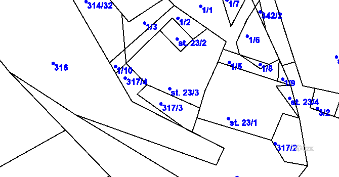 Parcela st. 23/3 v KÚ Rankov u Chotěboře, Katastrální mapa