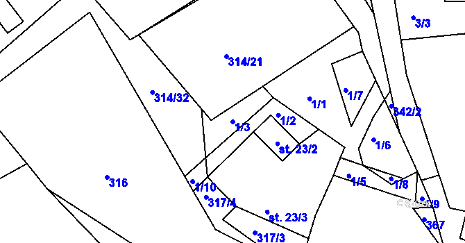 Parcela st. 1/3 v KÚ Rankov u Chotěboře, Katastrální mapa