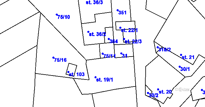 Parcela st. 75/11 v KÚ Rankov u Chotěboře, Katastrální mapa