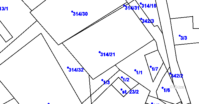 Parcela st. 314/21 v KÚ Rankov u Chotěboře, Katastrální mapa