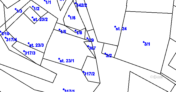 Parcela st. 367 v KÚ Rankov u Chotěboře, Katastrální mapa