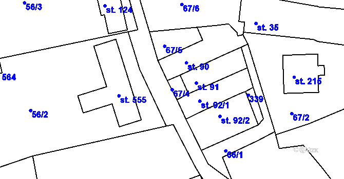 Parcela st. 67/4 v KÚ Rantířov, Katastrální mapa