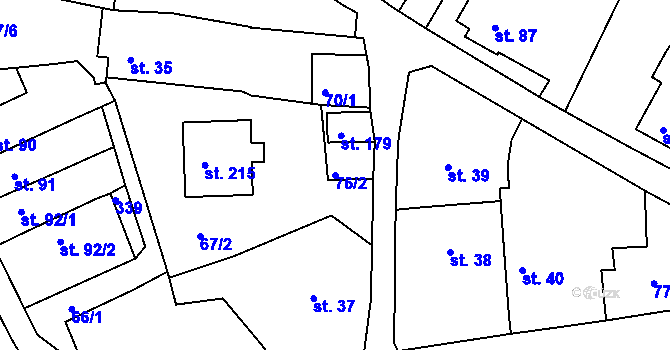 Parcela st. 76/2 v KÚ Rantířov, Katastrální mapa