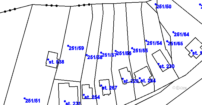 Parcela st. 251/57 v KÚ Rantířov, Katastrální mapa