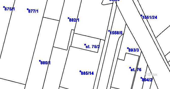 Parcela st. 75/2 v KÚ Rapotice, Katastrální mapa