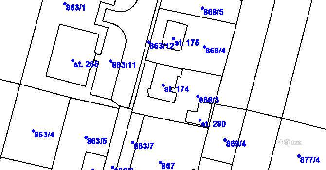 Parcela st. 174 v KÚ Rapotice, Katastrální mapa