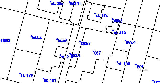 Parcela st. 863/7 v KÚ Rapotice, Katastrální mapa