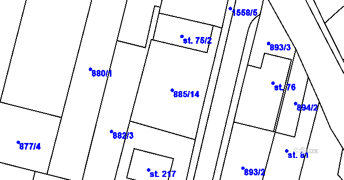 Parcela st. 885/14 v KÚ Rapotice, Katastrální mapa