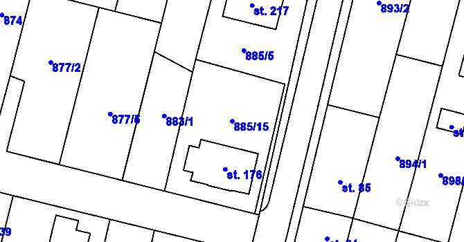 Parcela st. 885/15 v KÚ Rapotice, Katastrální mapa