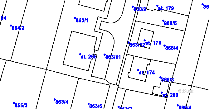 Parcela st. 863/11 v KÚ Rapotice, Katastrální mapa