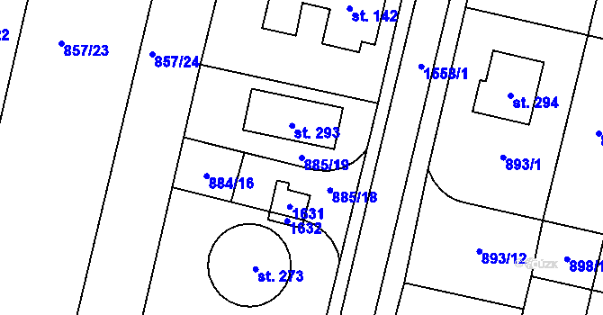 Parcela st. 885/19 v KÚ Rapotice, Katastrální mapa