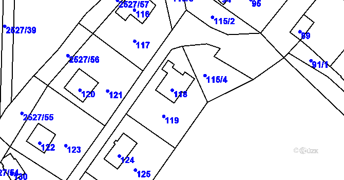 Parcela st. 118 v KÚ Rapotín, Katastrální mapa