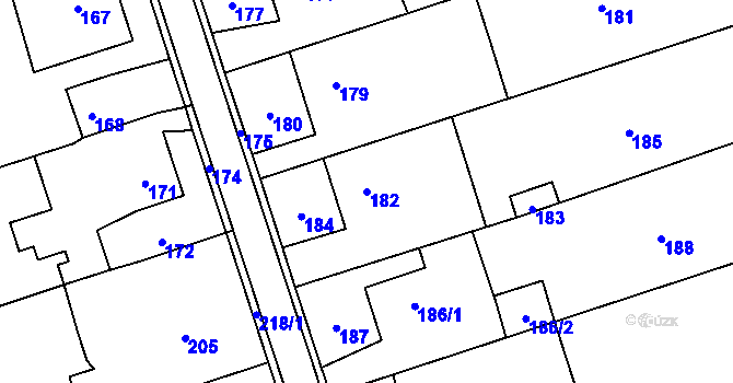 Parcela st. 182 v KÚ Rapotín, Katastrální mapa