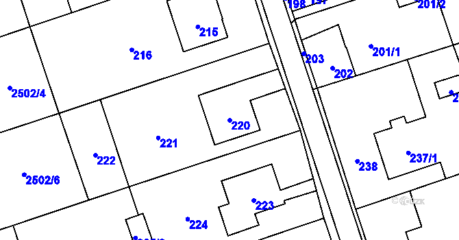 Parcela st. 220 v KÚ Rapotín, Katastrální mapa