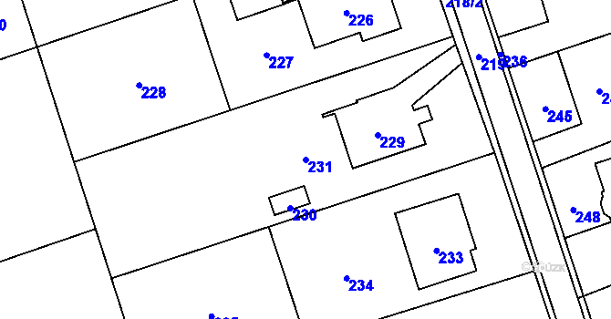 Parcela st. 231 v KÚ Rapotín, Katastrální mapa