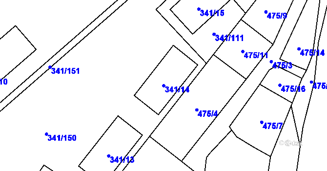 Parcela st. 341/14 v KÚ Rapotín, Katastrální mapa