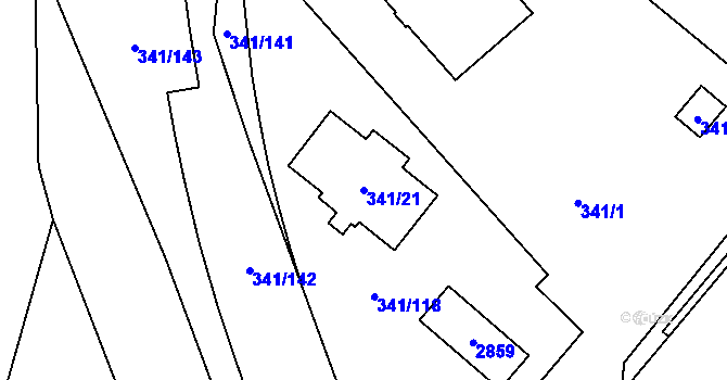 Parcela st. 341/21 v KÚ Rapotín, Katastrální mapa