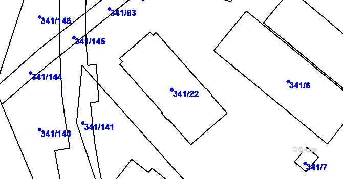 Parcela st. 341/22 v KÚ Rapotín, Katastrální mapa